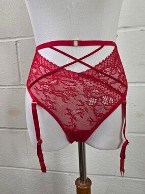 NWT Victoria's Secret Very Sexy Red High Rise Lace Cheeky Panty w/ Garter Straps
